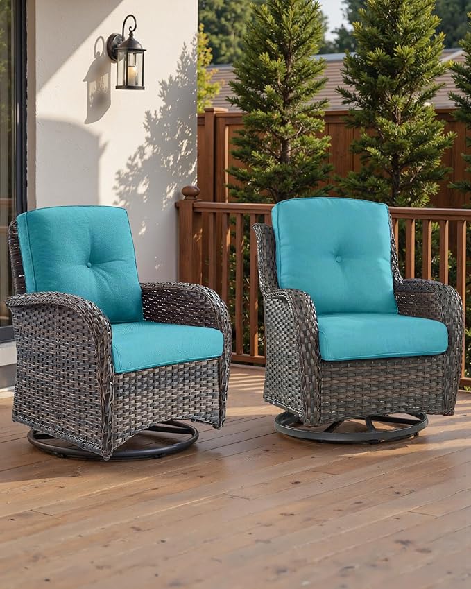 22x25/22x24 Outdoor Seat Cushions Set of 2 - Comfortable High Back Water-Resistant Patio Wicker Chairs Cushion for Dining Rocker Glider Loveseat Couch Sectional Sofa - Turquoise/Button