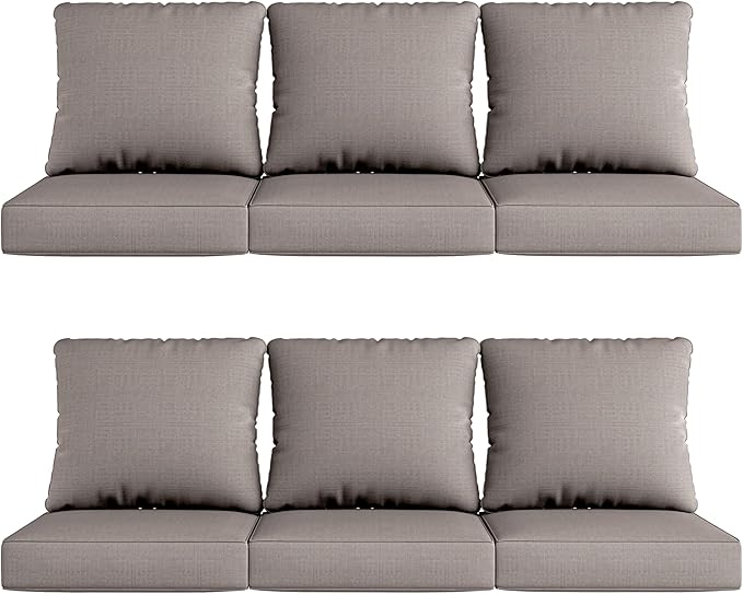 UIXE Outdoor Deep Seat Cushion Set with Slipcovers, Patio Furniture Cushions & Back Pillow, Sectional Sofa Bistro Chair Cushion - Coffee, Set of 6