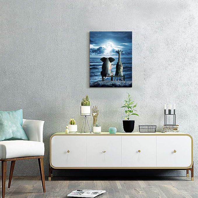 Canvas Wall Art For Bedroom Wall Decor For Living Room Modern Family Bathroom Canvas Art Animal Elephant Abstract Pictures Blue Ocean Wall Artwork Office Wall Painting Ready To Hang Home Decorations