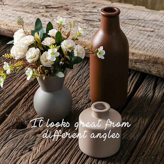 Ceramic Flower Vase Without Dried Fake Flowers, Centerpiece vases for Table, Modern Vases for Home Decor- 3 Pcs