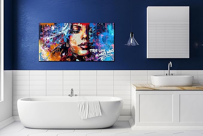 JKWALL77 Graffiti Canvas Girl Wall-Art - African American Wall Art Living Room - Modern Fashion Wall Decor Ready To Hang Size 40" x 20"
