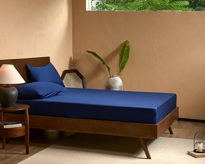 EVERLY Full Sheets Set,Luxuriously 400 Thread Count Organic Viscose Derived from Bamboo Bed Sheet,Cooling Sheets for Full Size 4 Piece Deep Pockets Bedding Sheets &Pillowcases-Navy Blue