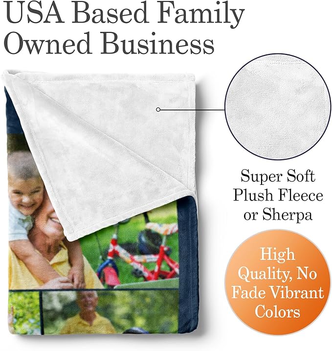 Ships Next Day, Custom Blanket with Picture and Text - Printed in USA, Personalized Photo Blanket with Text (Sherpa 60x80)