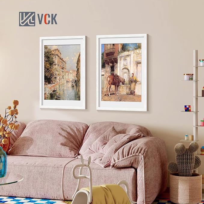 VCK 18x24 Poster Frame White - 5 Pack | with Mat 16x20 | Textured Exclusive Solid Wood Picture Frame | Horizontal and Vertical Formats with Included Hanging Hardware