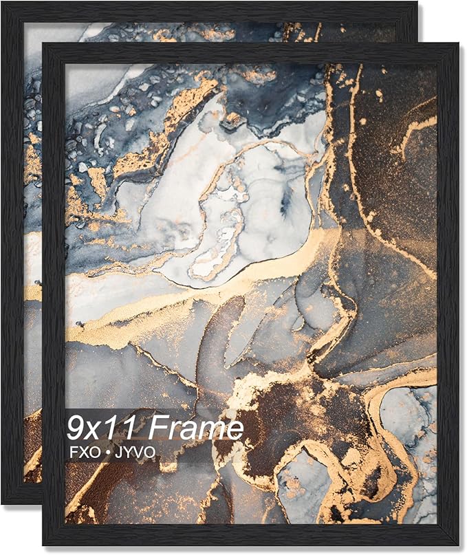 Engineered Wood 9x11 Picture Frame Set of 2, Black Frame for 9 x 11 Inch Picture Poster Photo, Light Weight 9 by 11 Frame with Wood-grain for Wall - 2 Pack/Black/9"x11"