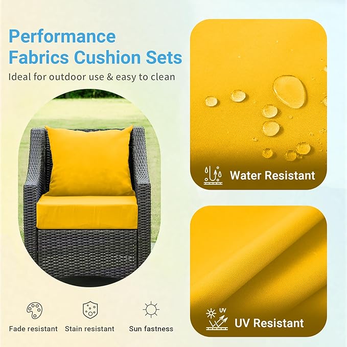 Outdoor Cushions for Patio Furniture,Outdoor Seat Cushion Set 24 x 24 x 5.75 Inch,Waterproof & Fade Resistant Outdoor Chair Cushions,Deep Patio Chair Cushion with Removable Cover,Yellow