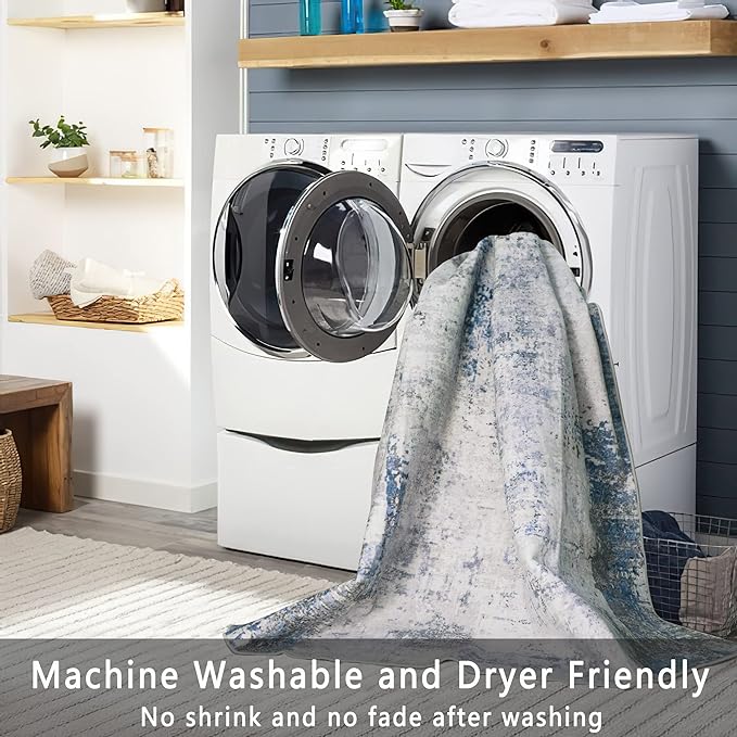 vivorug Runner Rug 2'x8' Machine Washable Non-Slip Runners for Hallways Kitchen Entryway Laundry Room Modern Abstract Carpet Hallway Runner Grey/Navy