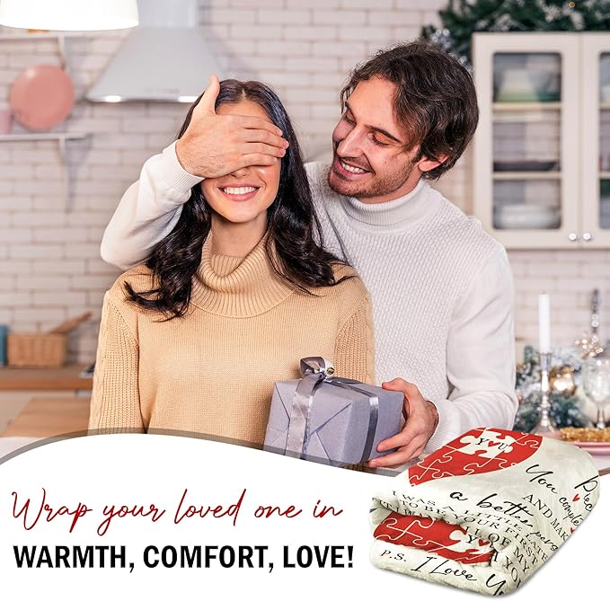 GEEMBI Gifts for Him Her Husband Wife - Missing Piece Soft Fleece Throw Blankets 60x80 in - Anniversary Birthday Gifts for Men Women Boyfriend Girlfriend Couple