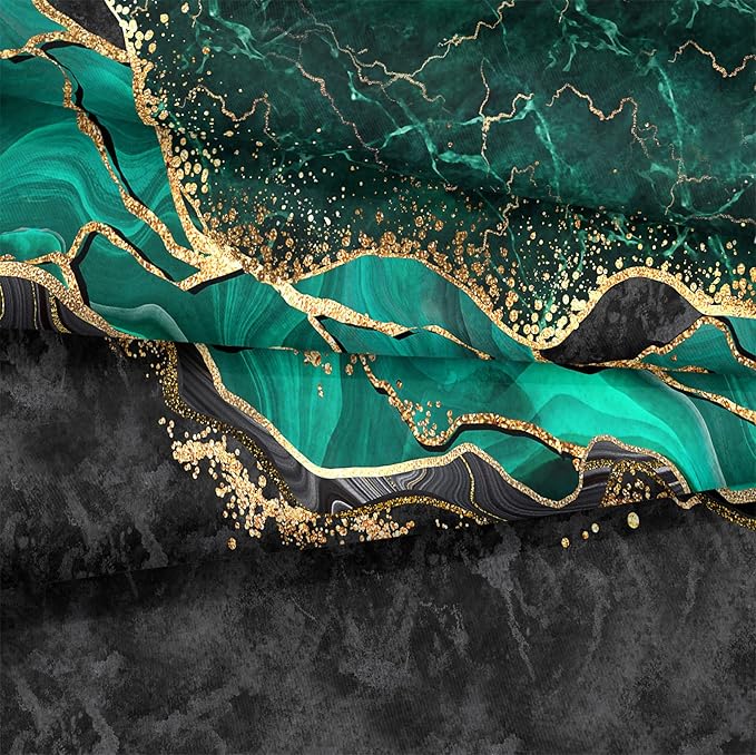 Green Gold King Size Comforter Set, Black Marble Bedding Set, Emerald Green King Bed Comforter Set Abstract Home Decor