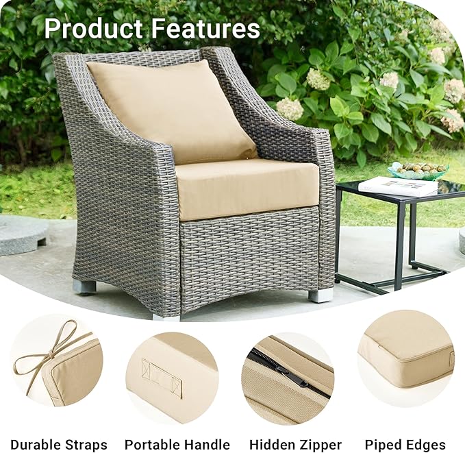 Outdoor Cushions for Patio Furniture,Outdoor Seat Cushion Set 24 x 24 x 5.75 Inch,Waterproof & Fade Resistant Outdoor Chair Cushions,Deep Patio Chair Cushion with Removable Cover,Beige