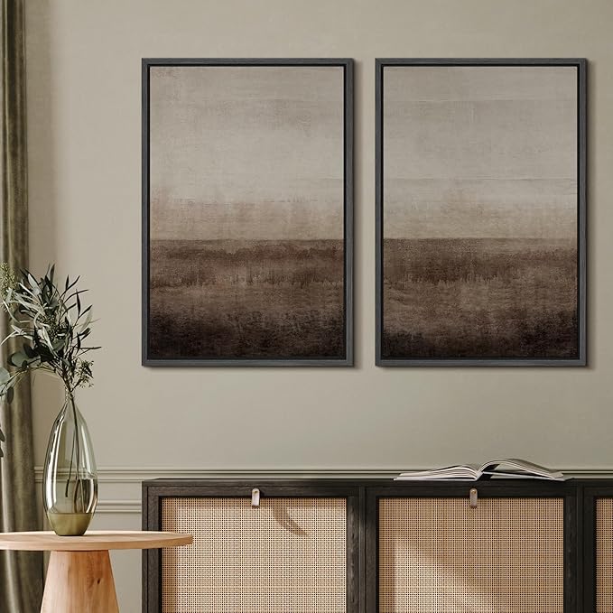 MUDECOR Framed Canvas Print Wall Art Set Earthen Layers Abstract Earth Tone Illustrations Modern Art Decorative Bohemian Calm/Zen for Living Room, Bedroom, Office - 16"x24"x2 Black