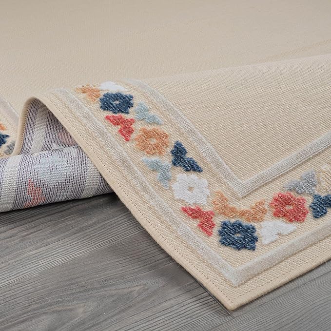 Beverly Rug Outdoor Rug 9x12 Modern Bordered Large Area Rugs for Indoor and Outdoor Patio Easy to Clean Non Shedding Living Room Porch Garden Washable Outside Carpet (9 x 12 Beige)