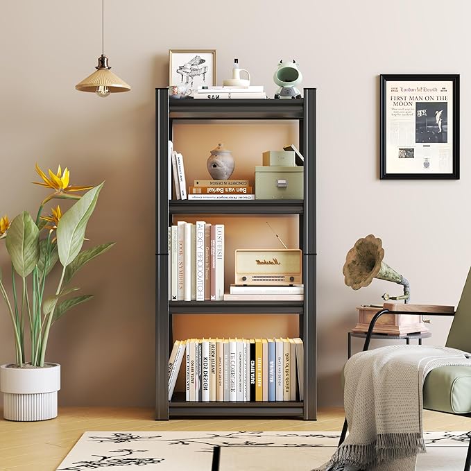 Tall Bookshelf with Open Shelves, Metal Office Book Shelf, Adjustable Organizer Bookcase, Standing Storage Organizer Shelf for Living Room (31.5" W*13.8" D*59" H)