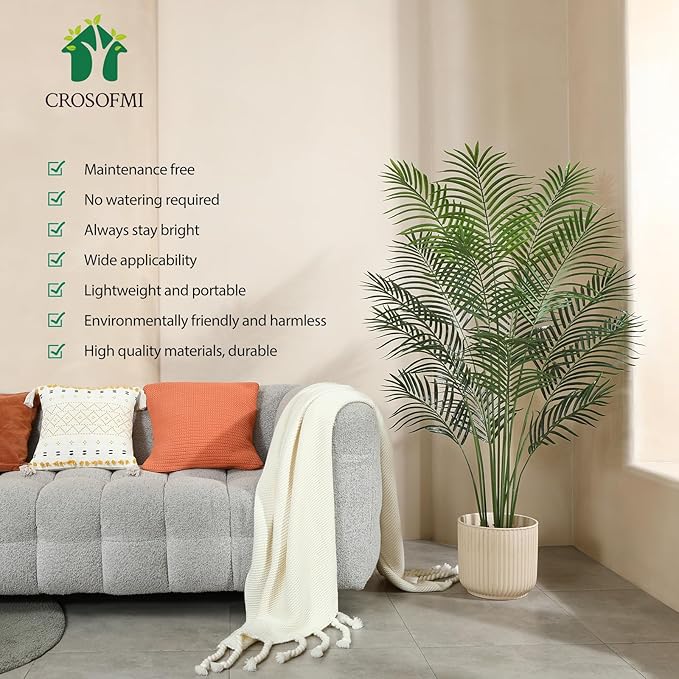 Artificial Palm Tree 5.5Ft Faux Dypsis Lutescens-Tall Fake Plants with Adjustable Branches,No Maintenance,Tropical Palm Tree for Indoor Decor - Ideal for Living Room,Office,Commercial Spaces,2pcs
