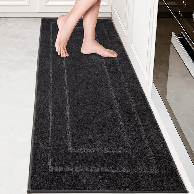 PURRUGS Machine Washable Kitchen Runner Rug 24" x 70", Non-Slip/Skid Hallway Runner Rug, Super Absorbent Soft Area Rug for Kitchen, Hallway & Laundry, Rolled Packaging, Charcoal