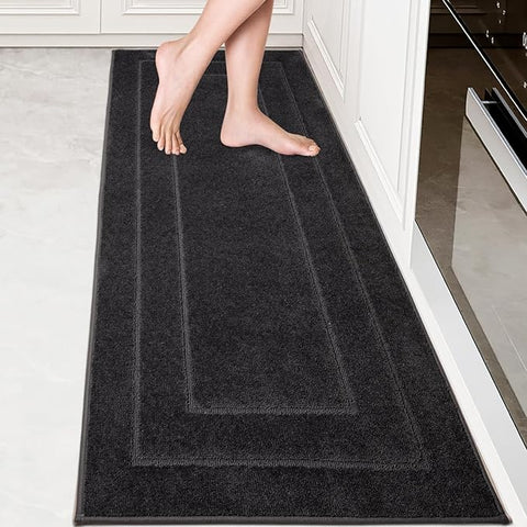 PURRUGS Machine Washable Kitchen Runner Rug 24" x 70", Non-Slip/Skid Hallway Runner Rug, Super Absorbent Soft Area Rug for Kitchen, Hallway & Laundry, Rolled Packaging, Charcoal