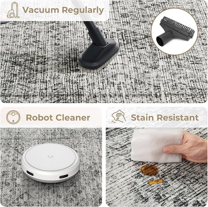 MIULEE 5x7 Vintage Living Room Rug Washable Area Rugs Low Pile Floor Mat for Bedroom Dining Room Non-Slip Stain Resistant Soft Indoor Carpet for Home Decor, Grey