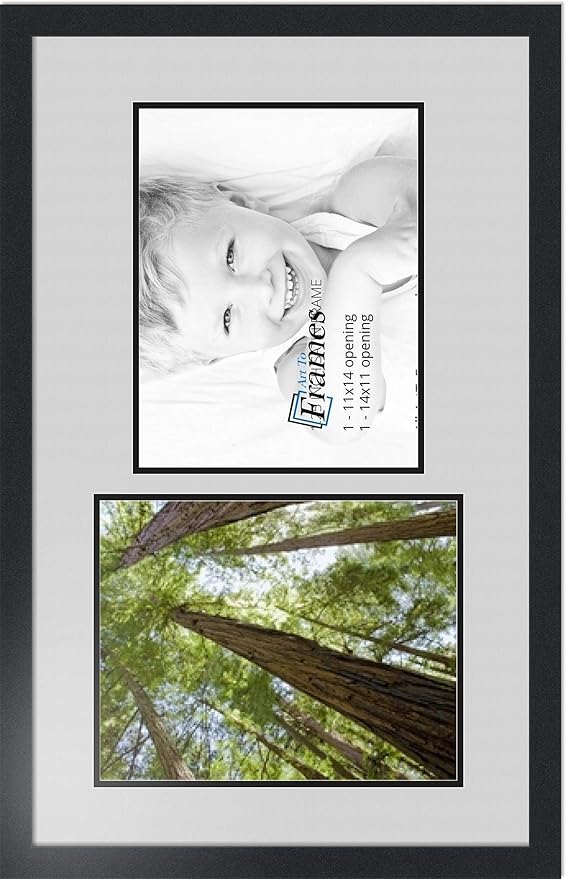 ArtToFrames Collage Photo Frame Double Mat with 2 - 11x14 Openings and Satin Black Frame