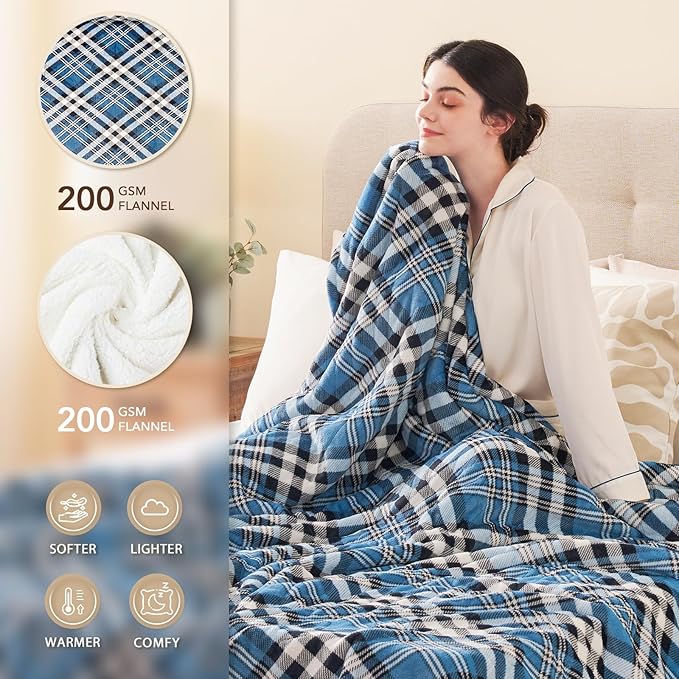 Homemate Electric Blanket Heated Throw - 50“x60“ Ultra Soft Cozy Flannel Heating Blanket with 10 Fast Heat Levels 8 Hours Auto Off Over-Heated Protection ETL Certification Keep Warm in Home Office