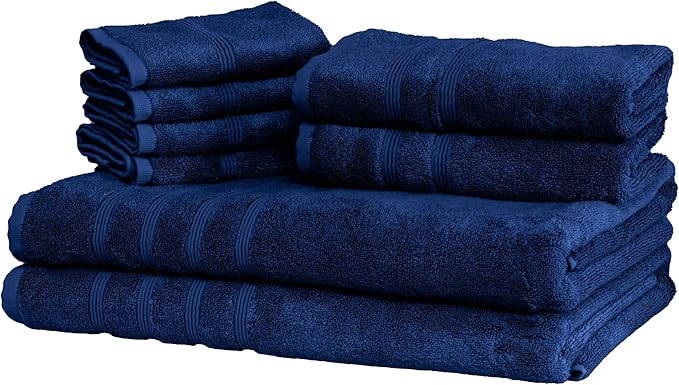 Mosobam Luxury Turkish 8pc XL Towel Set 35X70 16X30 13X13 Navy Blue 700 GSM Bamboo Viscose & Aegean Turkish Combed Cotton