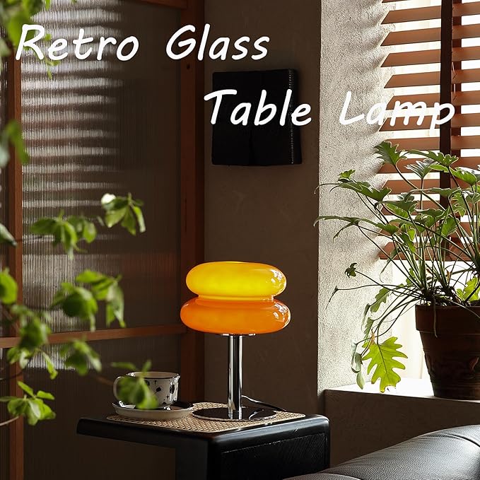 Mushroom Lamp for Bedroom,Mid Century Modern Lamp for Nightstand, Dimmable Retro Egg Tart Bedside Small Lamps,Unique Home Mushroom Decor Aesthetic Cute Table Lamps for Living Room(Orange Red)