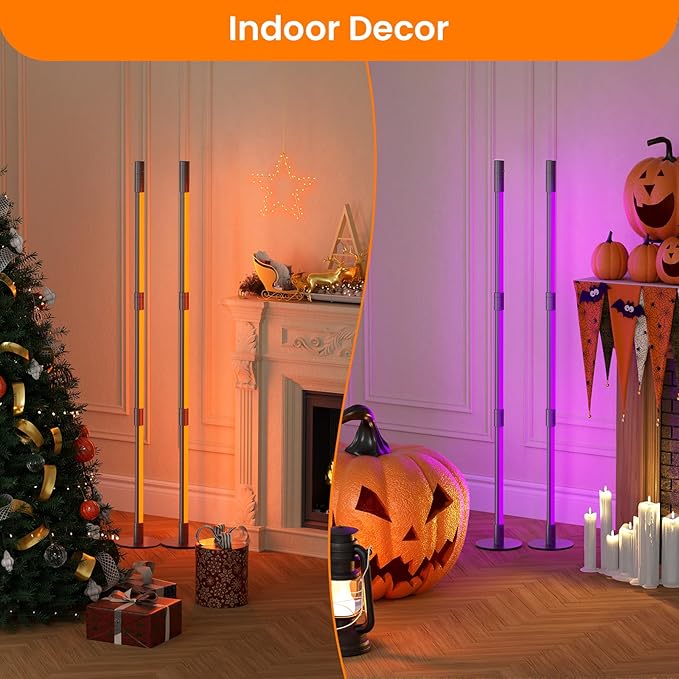 RGBWIC LED Corner Floor Lamp – Smart Ambient Light with Bluetooth App & Remote Control, Music Sync, Color Changing, Mood Lighting for Bedroom, Living Room, Gaming Setup, Home Decor (2pack Grey)
