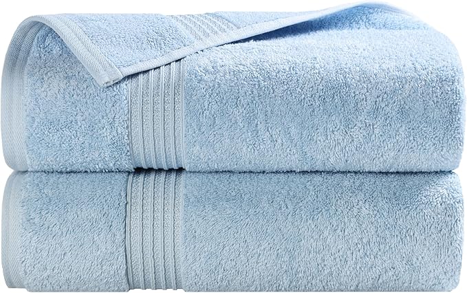 Superior Egyptian Cotton Bath Towel Set, Home Bathroom Towels, Master, Guest Bath, Decor Essentials, Quick Dry, Absorbent, Large Body Towels, Spa, Hotel, Resort, Adult, Kids, Set of 2, Light Blue