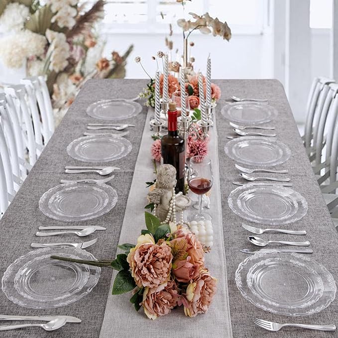 U-QE 60PCS Clear Plastic Plates for Party - Clear Plates Disposable Heavy Duty for Party & Wedding