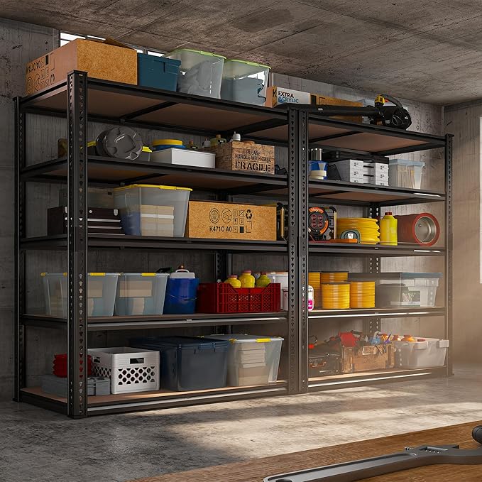 REIBII 40" W Garage Shelving 2500LBS Storage Shelves 72" H Metal Shelving 5 Tier Metal Shelves Adjustable Pantry Shelf for Garage Closet Kitchen Basement 40" W x 19.7''D x 72''H