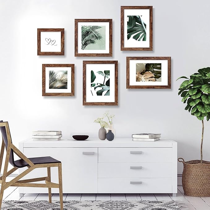 10x14 Picture Frame Set of 2, Made of Glass and Rustic Brown Wooden Frame, Display 8x12 Pictures with Mat or 30 x 40cm Diamond Painting Art without Mat for Wall Mounting, Gallery Photo Frames