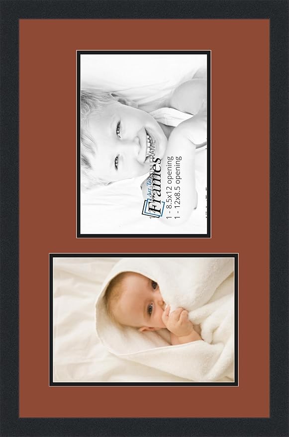 ArtToFrames Double-Multimat-776-766/89-FRBW26079 Collage Photo Frame Double Mat with 2-8.5x12 Openings and Satin Black Frame
