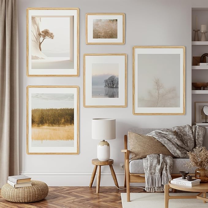 11x14 Picture Frame - Solid Oak Wood 11x14 Picture Frame With Mat For 8x10, 11''x14'' Poster Frame, Plexiglas and Hanging Hardware Included, 11 By 14 Poster Frame Wood, Natural Oak