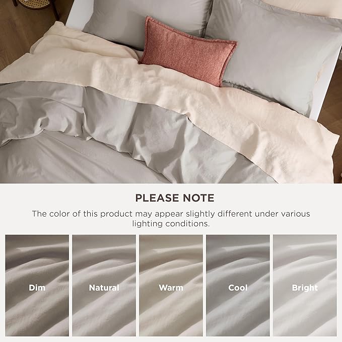 Bedsure 100% Stone Washed Cotton Duvet Cover King - Stone Color Minimalist Cotton Duvet Cover Linen Like for All Seasons - GentleSoft™ Plain Simple Bedding, 3 Pieces (King, 104"x90")