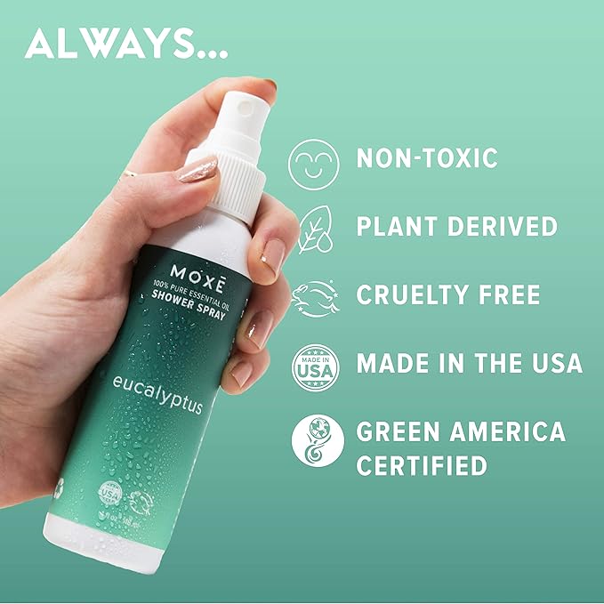 MOXE Shower Mist, Spa Steam Spray, Certified Natural Essential Oils, Aromatherapy, Calming Relief (Lavander and Eucalyptus, 4 Fl Oz (Pack of 2))