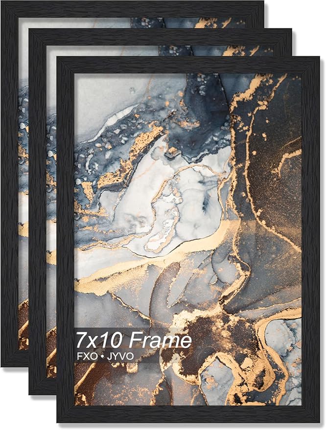 Engineered Wood 7x10 Picture Frame Set of 3, Black Frame for 7 x 10 Inch Picture Poster Photo, Light Weight 7 by 10 Frame with Wood-grain for Wall - 3 Pack/Black/7"x10"