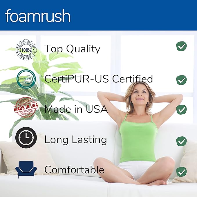 FoamRush 8" x 36" x 36" Gel Memory Foam Upholstery Square Cushion Medium Firm (Chair Cushion, Square Foam Dining Chairs, Couch, Sofa, Wheelchair Seat Cushion Replacement, Foam Rubber Padding)