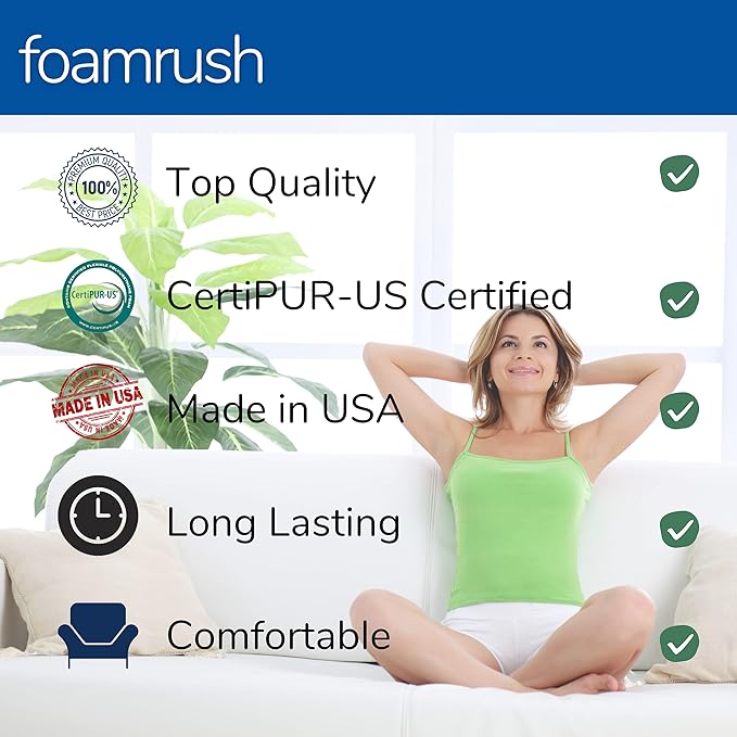 FoamRush 7" x 36" x 36" Gel Memory Foam Upholstery Square Cushion Medium Firm (Chair Cushion, Square Foam Dining Chairs, Couch, Sofa, Wheelchair Seat Cushion Replacement, Foam Rubber Padding)