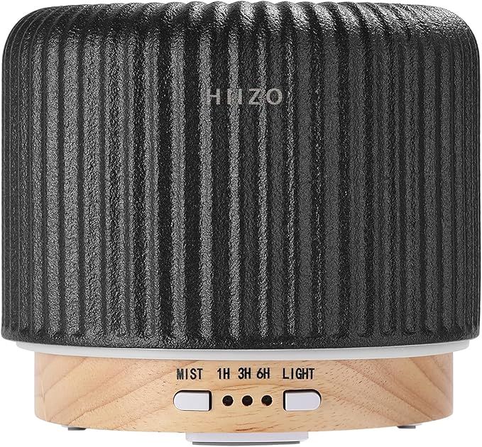 T19 Ceramic Aroma Diffuser – 200ml Ultrasonic Essential Oil Diffuser with Breathing Light, Auto-Off, Natural Wood Base, Handcrafted Black Ceramic for Home Décor