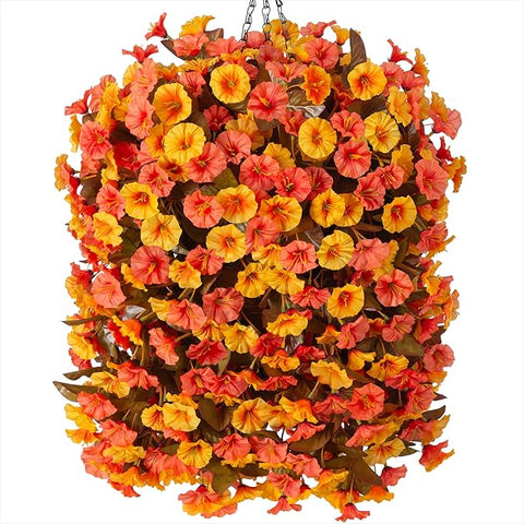 Artificial Fall Hanging Flowers Plants with Baskets for Outdoor Decoration,Fake Faux Silk Morning Glroy Flowers Arrangement Planter for Home Indoor Outside Porch Patio Decor