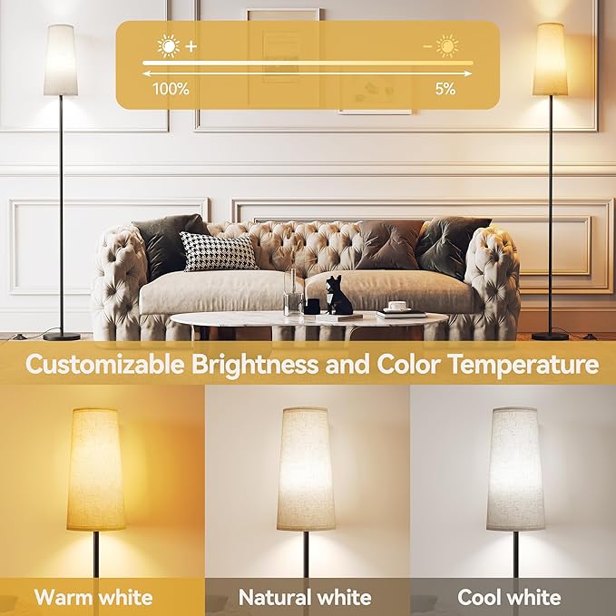 SUNMORY Floor Lamps for Living Room/Bedroom/Office, Standing Lamp with Remote Control, 3 Color Temperature, Dimmable Corner Tall Lamp, Suitable for Modern/Boho/Farmhouse and Other Home Decor Styles