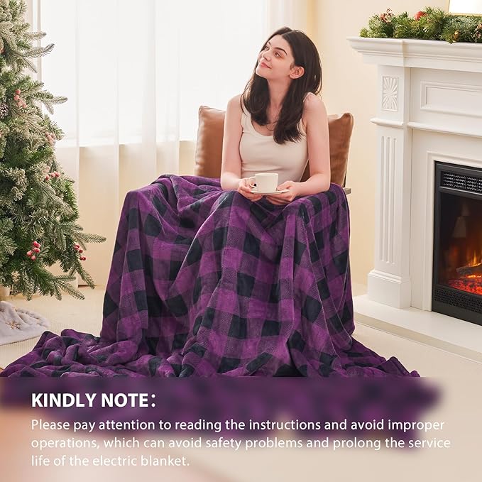 Homemate Electric Blanket Heated King Size - 100“x90“ Ultra Soft Cozy Flannel Heating Blanket with 10 Fast Heat Levels 8 Hours Auto Off Over-Heated Protection ETL Certification Keep Warm in Home