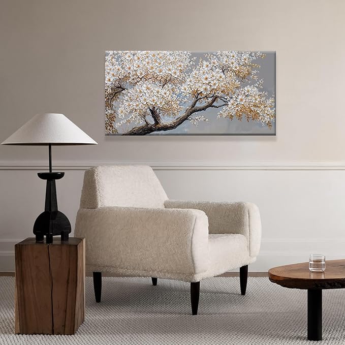 Modern Wall Art Decor White Flowers On Tree Artwork For Walls Decor Ready To Hang Pictures For Bedroom Wall Decor Living Room Office Kitchen Bathroom Canvas Prints 20x40 Inch