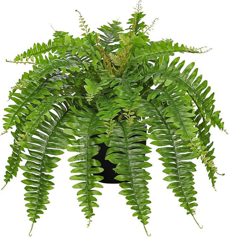 Hollyone Artificial Fern Plants in Pot 25.5" Artificial Boston Fern 31 Leaves for Outdoors & Indoor Faux Potted Plant Fake Ferns Bush Plant for Patio Garden Farmhouse Porch Home Decor Green