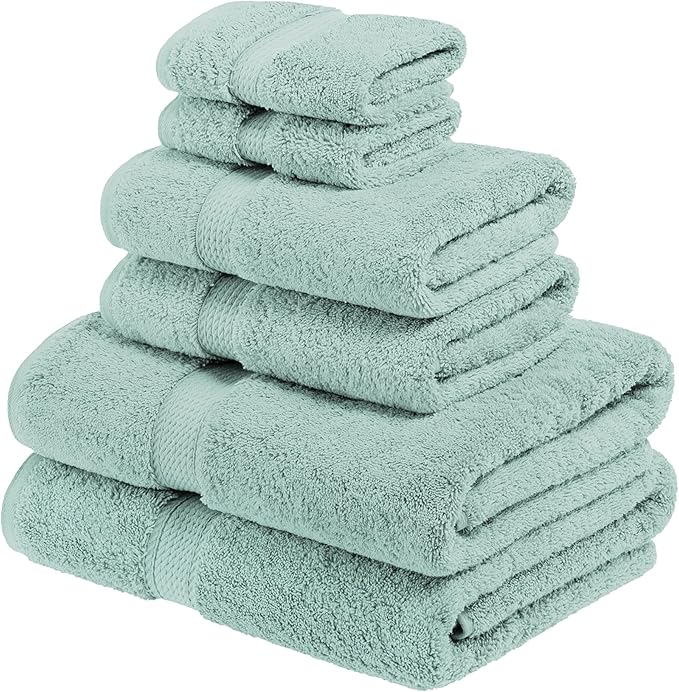 BLUENILEMILLS Premium Towel Collection, Egyptian Cotton Towels for Shower and Bathroom Assorted 6-Piece Towel Set, 30" x 55", 20" x 30", 13" x 13", Sea Foam by Blue Nile Mills