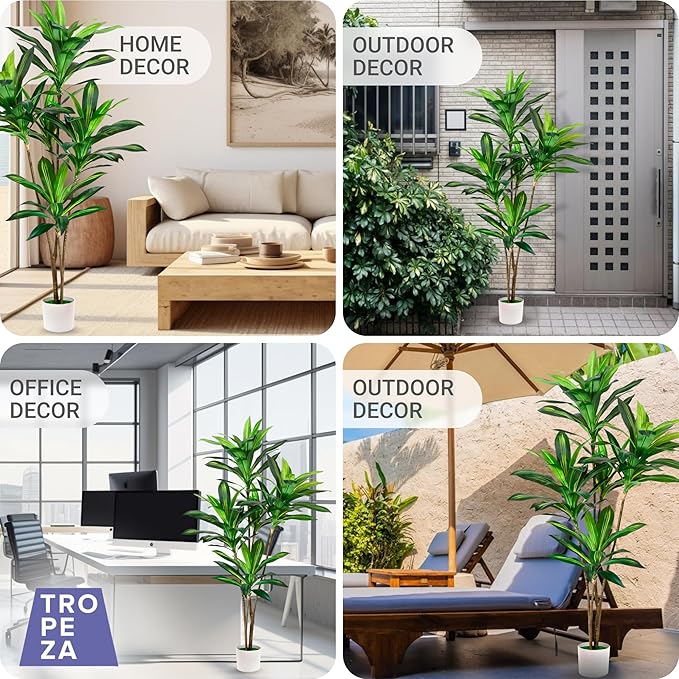 Tall Fake Dracaena Plant, 5 Foot Height | Realistic Artificial Tree for Modern Home & Office Decor | Maintenance-Free Indoor Faux Plant