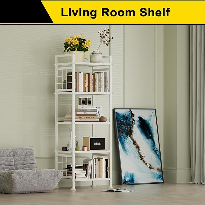 GIOTORENT 5-Wire Standing Storage Shelves, Metal Shelving Unit Pantry Rack for Laundry Kitchen Bathroom Organizer(White)