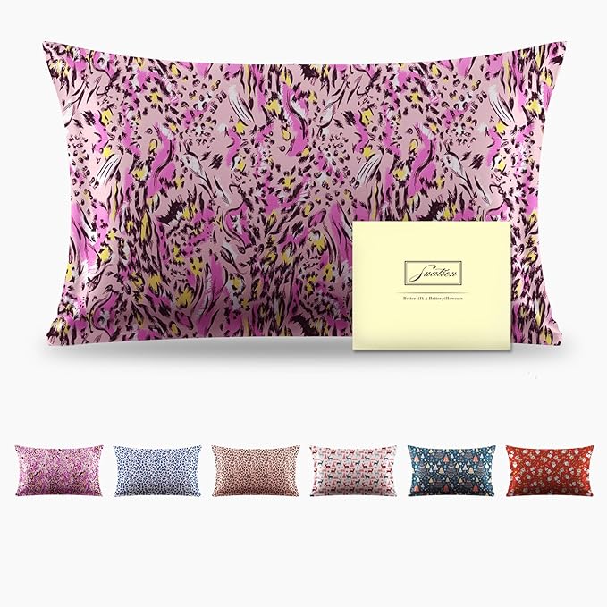 Mulberry Silk Pillowcase for Hair and Skin Queen Size Leopard Print Silk Pillow Cases with Zipper Soft Breathable Smooth Cooling Silk Pillow Covers for Sleeping (Pink Paint,20"X 30",1Pcs)