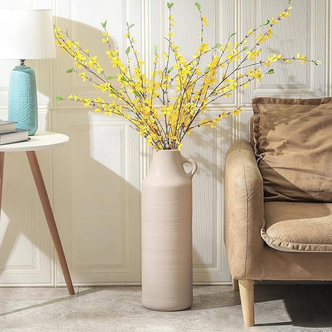 Mitt&Ditt Tall Floor Vase with Handles, 22.8 inch Large Flower Vase, Boho Decorative Pampas Grass Vases, Modern Ceramic Vase for Home Decor, Living Room, Table (Khaki)