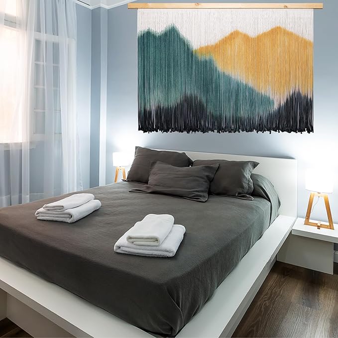 laddawan Extra Large Boho Wall Decor For Bedroom Macrame Wall Hanging Dip-Dyed Tapestry Modern Wooden Home Wall Art For Living room (Yellow)