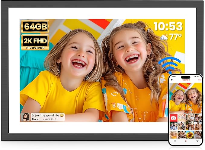 2K 64GB Frameo 10.1 Inch Digital Picture Frame, Smart WiFi Electronic Photo Frames with 1920x1200 FHD IPS Touch Screen Slideshow Tabletop&Wall Mounted, Share Photos/Videos Instantly from Anywhere